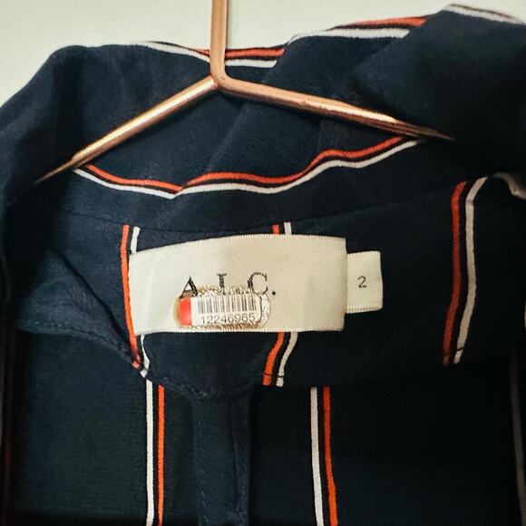 ALC Women's Black Nico Surplice Long Sleeve Striped Silk Midi Dress Size 2 - Picture 5 of 16